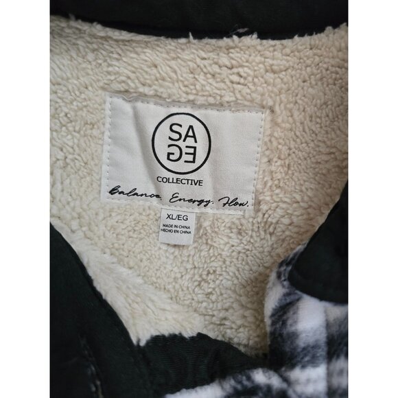 Sage Collective Plaid Sherpa-Lined Flannel Jacket boho cottagecore soft warm - Picture 5 of 9